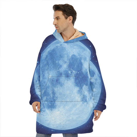 Blue Moon Print Hoodie Blanket