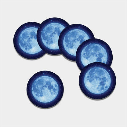 Blue Moon Print Leather Coaster Set