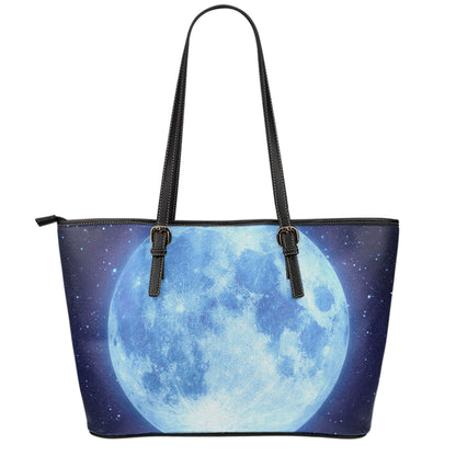 Blue Moon Print Leather Tote Bag