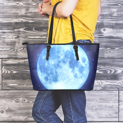 Blue Moon Print Leather Tote Bag