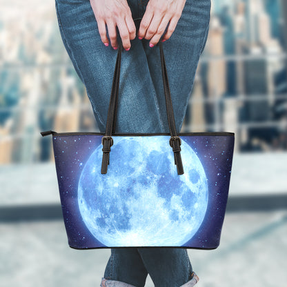 Blue Moon Print Leather Tote Bag