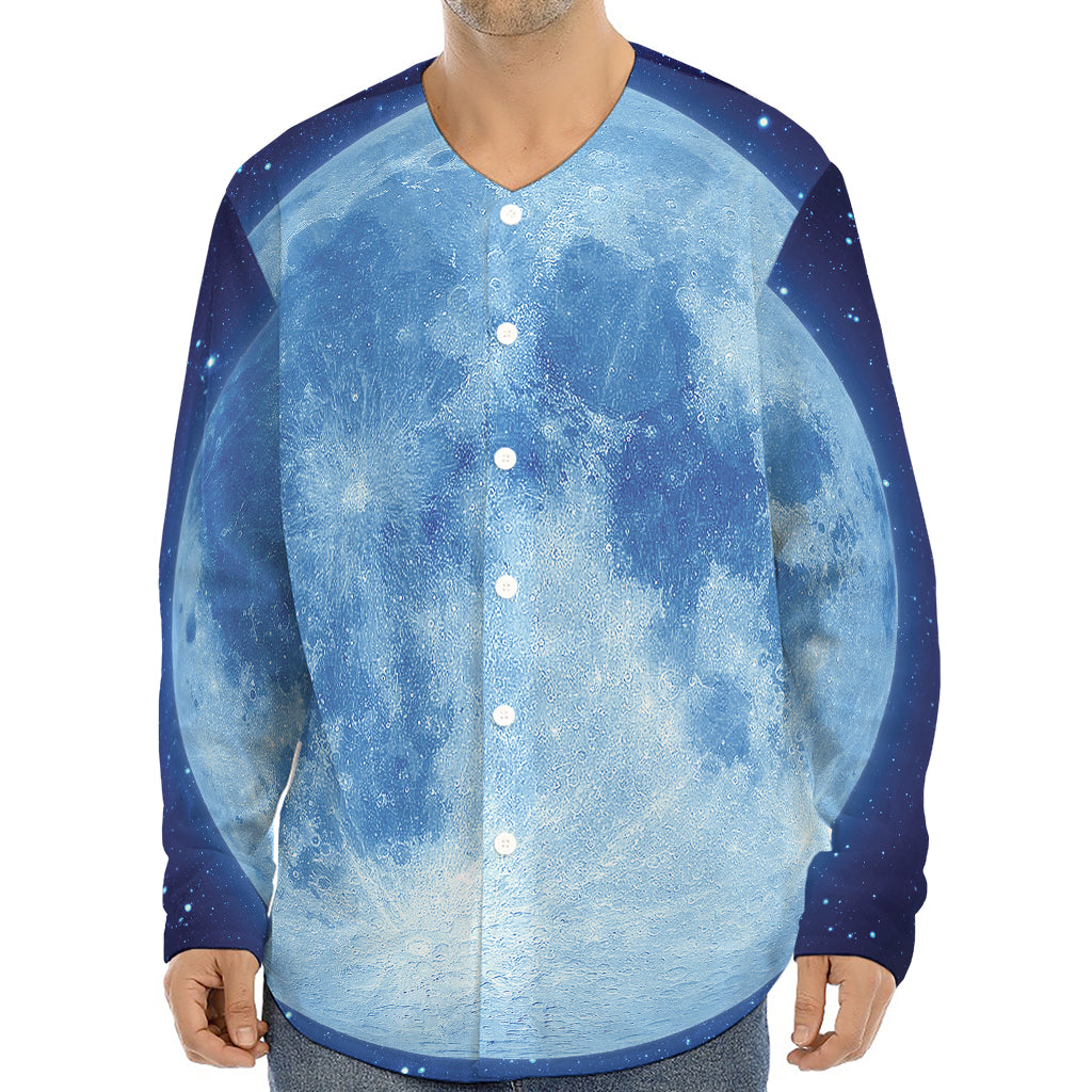 Blue Moon Print Long Sleeve Baseball Jersey