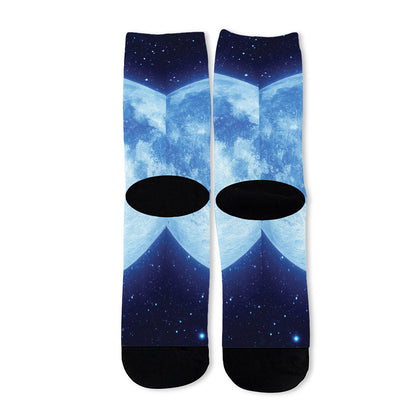 Blue Moon Print Long Socks