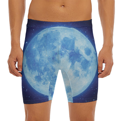 Blue Moon Print Men's Long Boxer Briefs