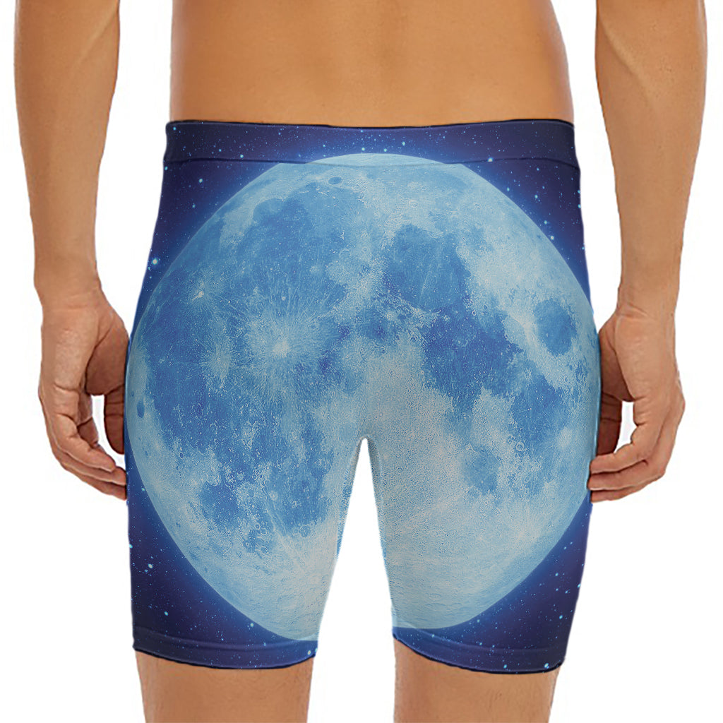 Blue Moon Print Men's Long Boxer Briefs