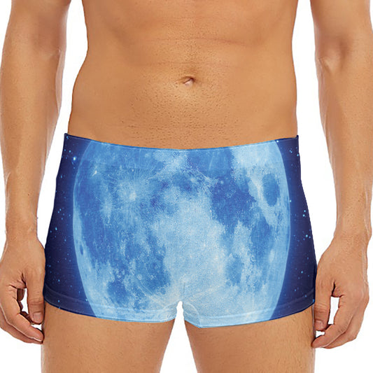 Blue Moon Print Men's Short Boxer Briefs