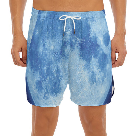 Blue Moon Print Men's Split Running Shorts
