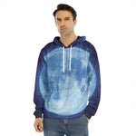 Blue Moon Print Men's Velvet Pullover Hoodie