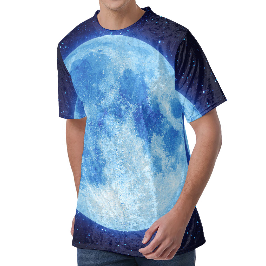 Blue Moon Print Men's Velvet T-Shirt
