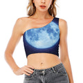 Blue Moon Print One Shoulder Crop Top