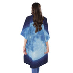 Blue Moon Print Open Front Beach Cover Up