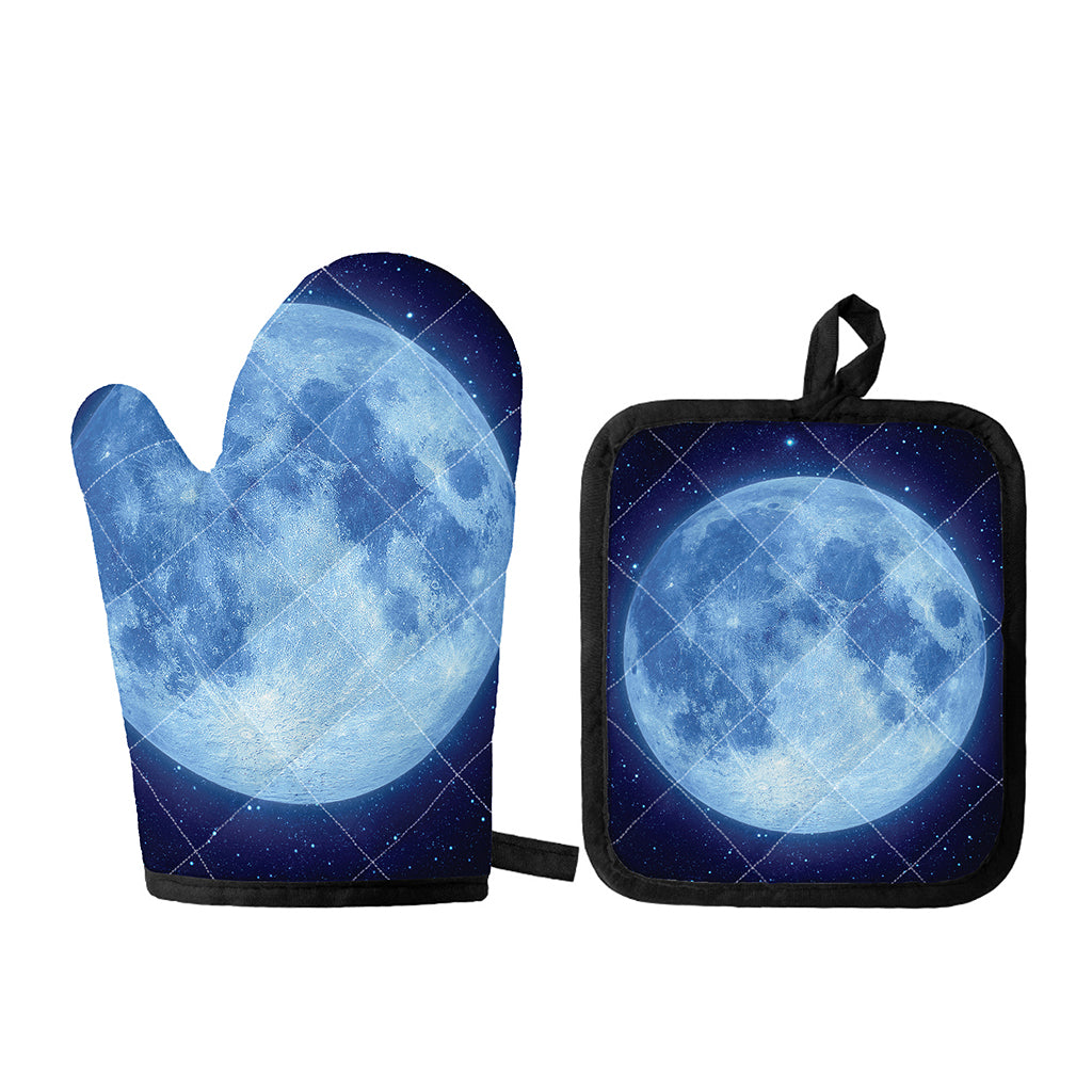 Blue Moon Print Oven Mitt And Pot Holder Set