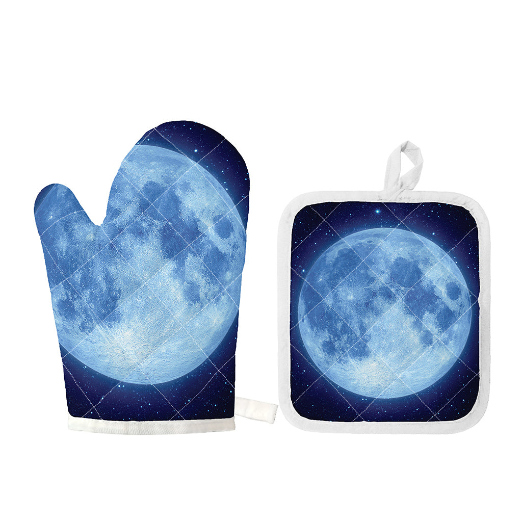 Blue Moon Print Oven Mitt And Pot Holder Set