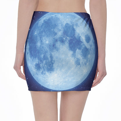 Blue Moon Print Pencil Mini Skirt