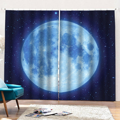 Blue Moon Print Pencil Pleat Curtains