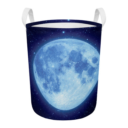 Blue Moon Print Round Laundry Basket