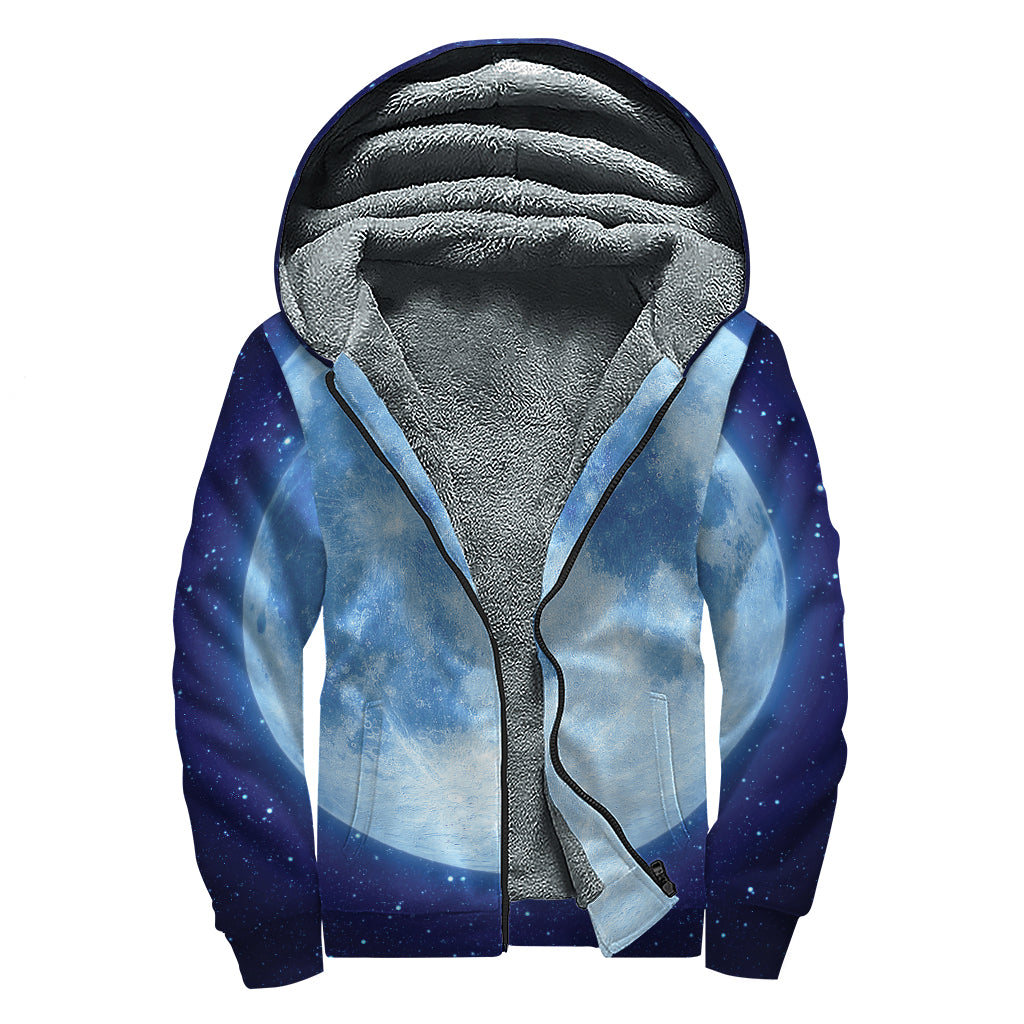 Blue Moon Print Sherpa Lined Zip Up Hoodie