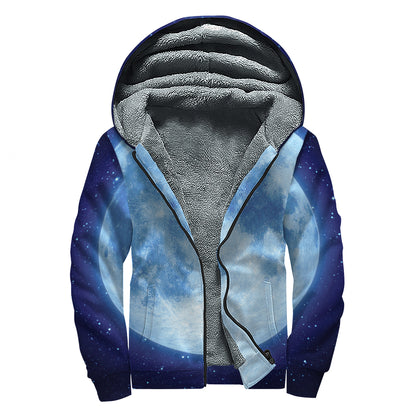 Blue Moon Print Sherpa Lined Zip Up Hoodie