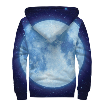 Blue Moon Print Sherpa Lined Zip Up Hoodie