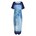 Blue Moon Print Short Sleeve Long Nightdress