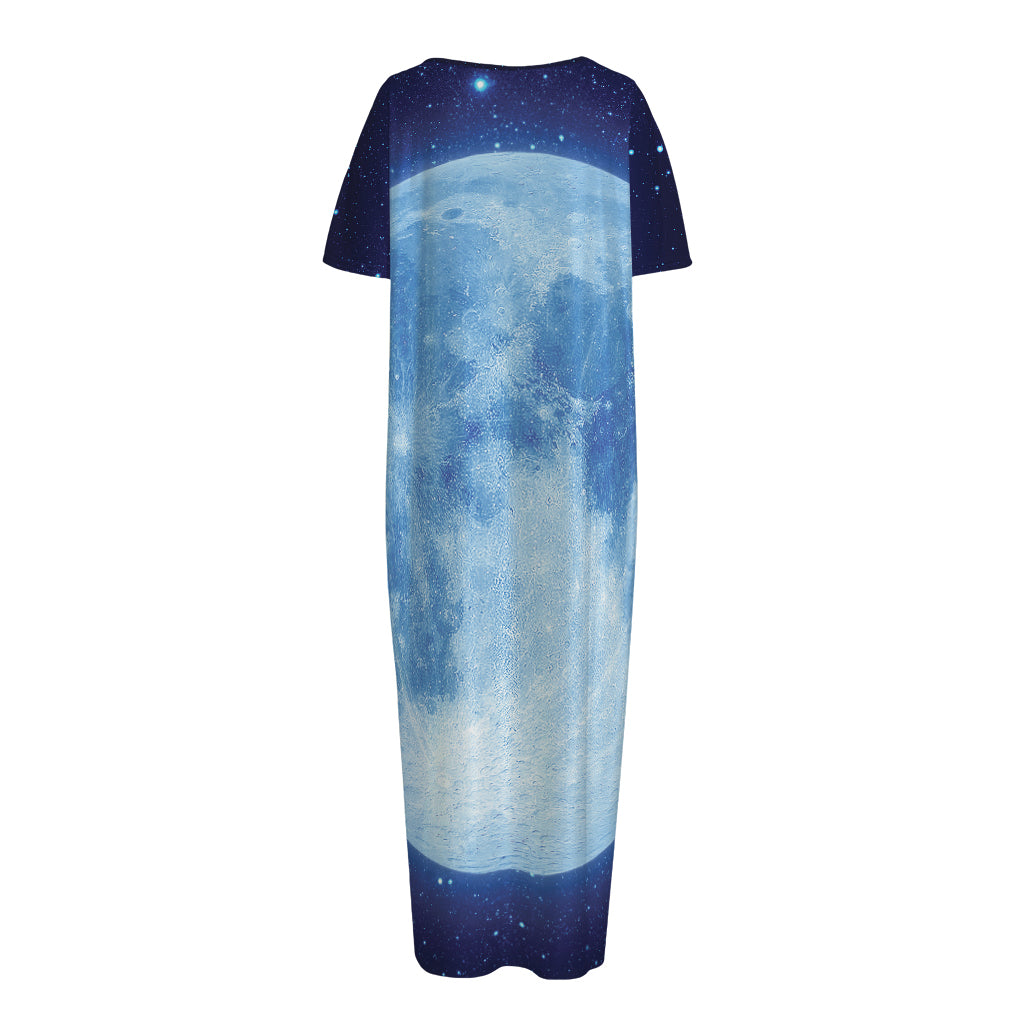 Blue Moon Print Short Sleeve Long Nightdress