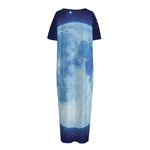 Blue Moon Print Short Sleeve Long Nightdress
