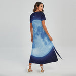 Blue Moon Print Short Sleeve Maxi Dress