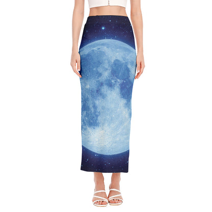 Blue Moon Print Side Slit Maxi Skirt