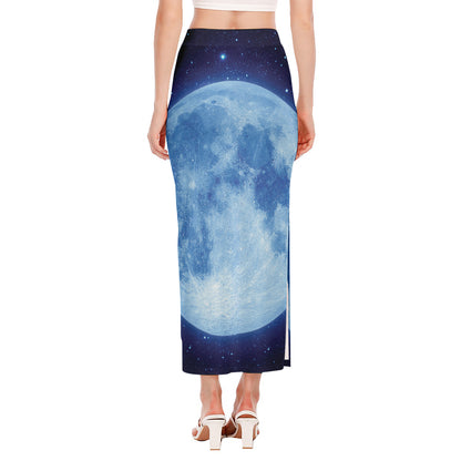 Blue Moon Print Side Slit Maxi Skirt