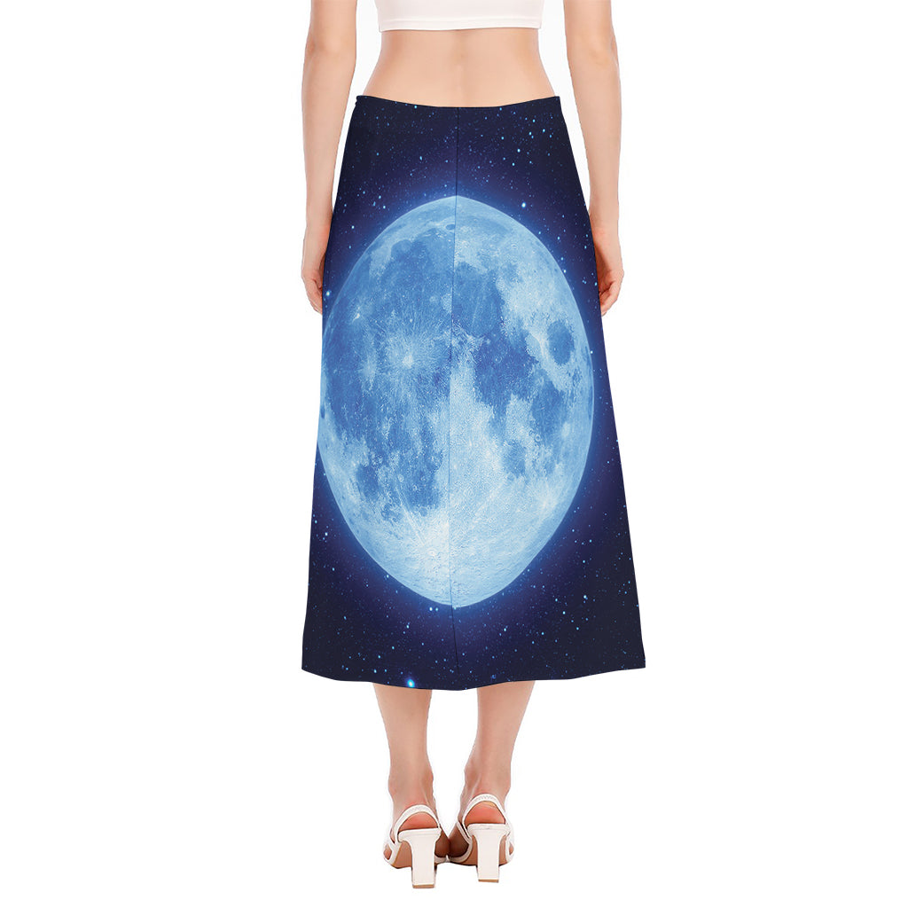 Blue Moon Print Side Slit Midi Skirt