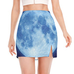 Blue Moon Print Side Slit Mini Skirt