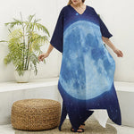 Blue Moon Print Silk V-Neck Kaftan Dress