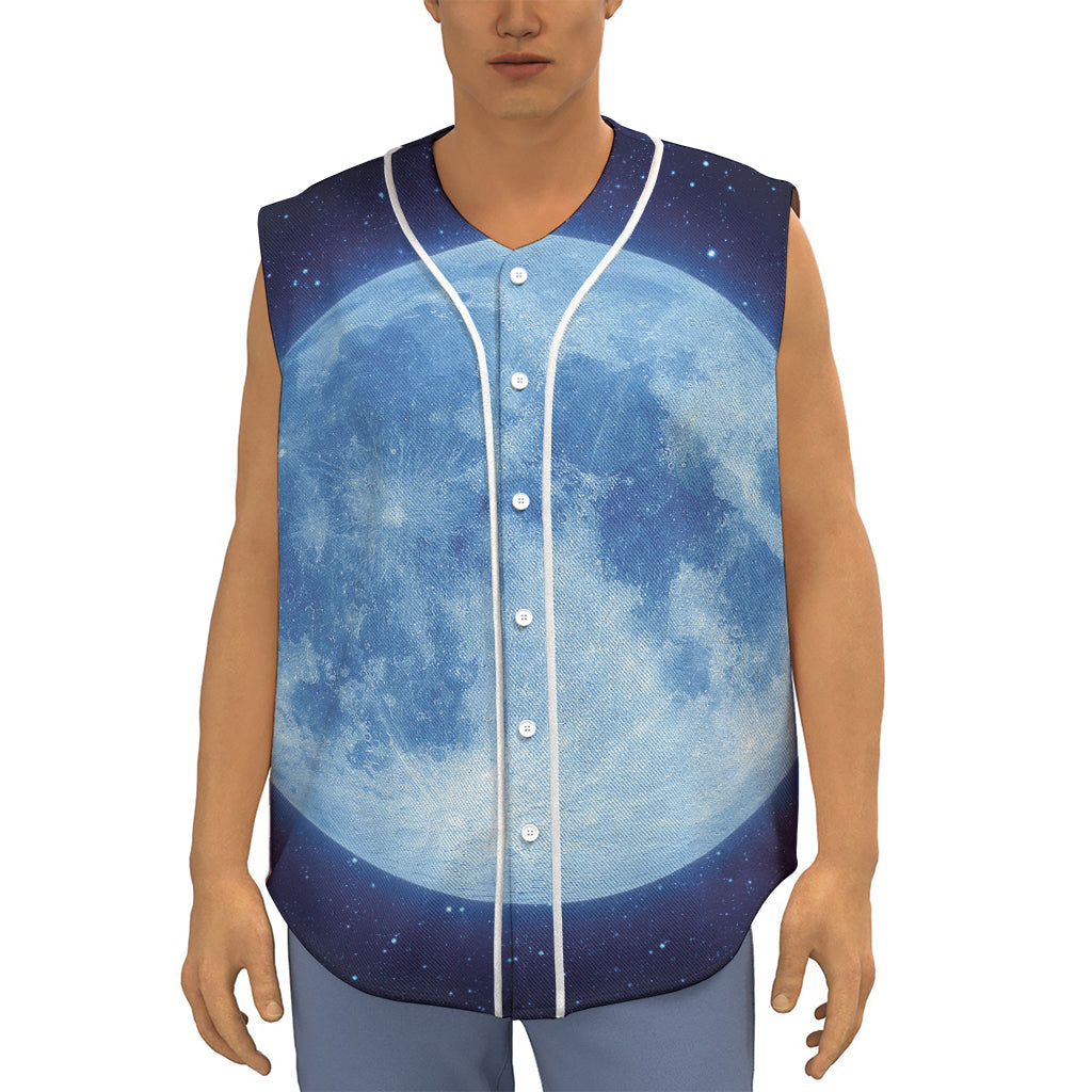 Blue Moon Print Sleeveless Baseball Jersey