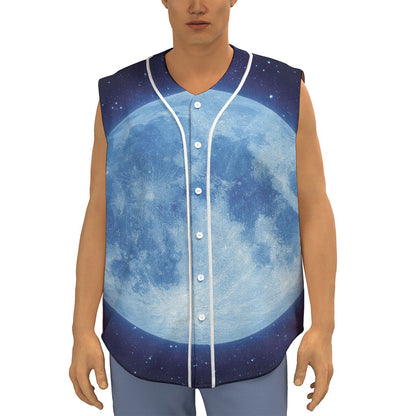 Blue Moon Print Sleeveless Baseball Jersey