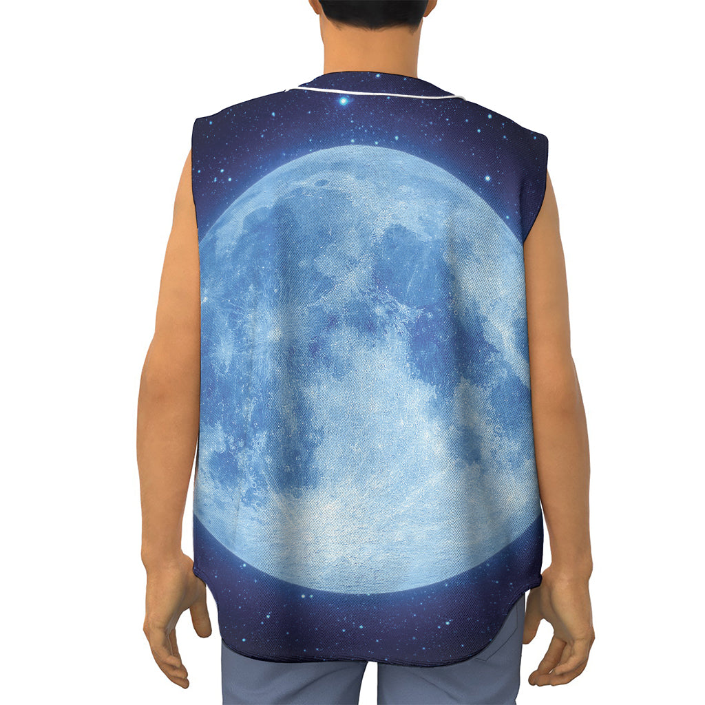 Blue Moon Print Sleeveless Baseball Jersey