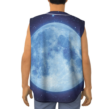 Blue Moon Print Sleeveless Baseball Jersey