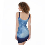 Blue Moon Print Sleeveless Bodycon Dress