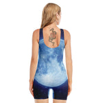 Blue Moon Print Sleeveless One Piece Swimsuit