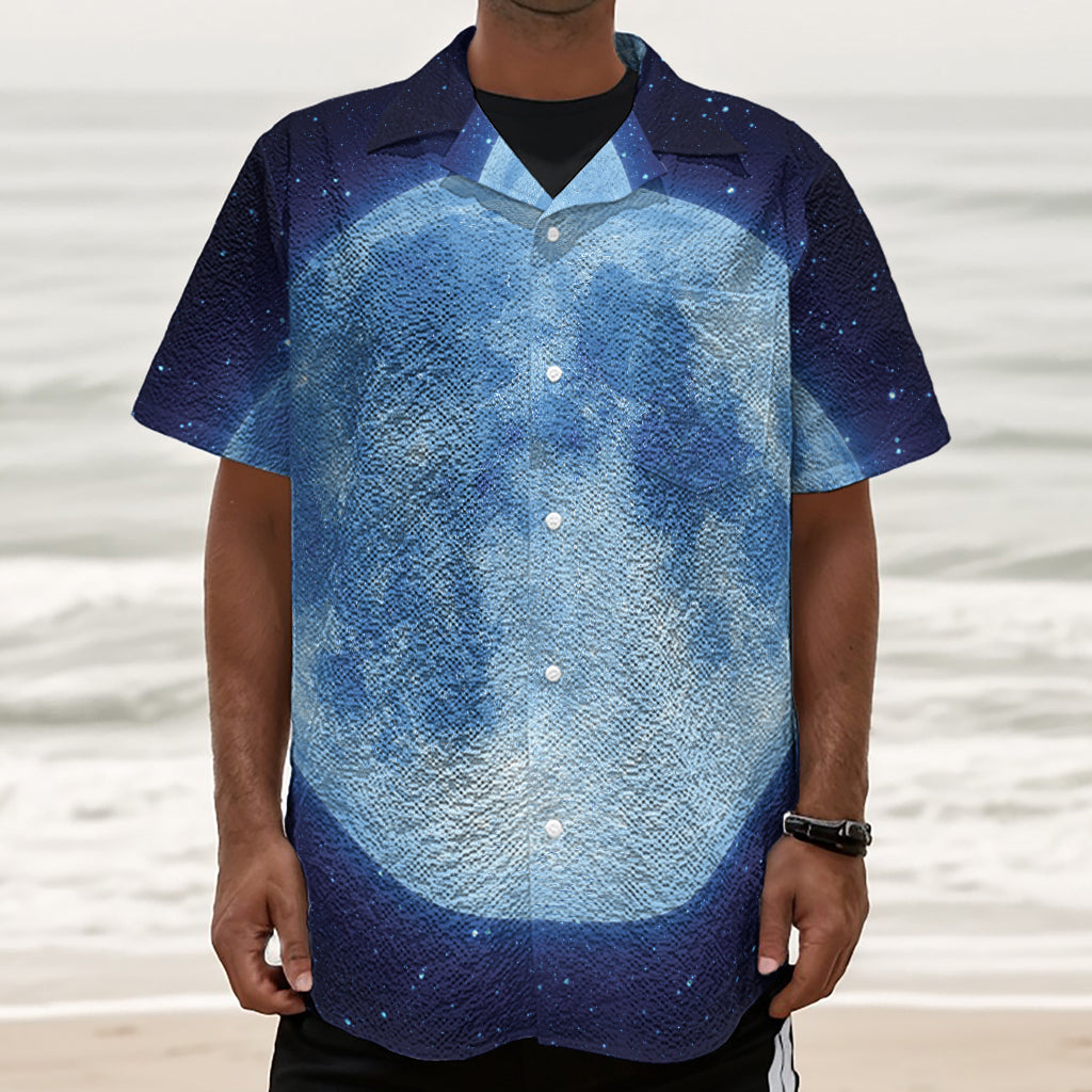 Blue Moon Print Textured Short Sleeve Shirt