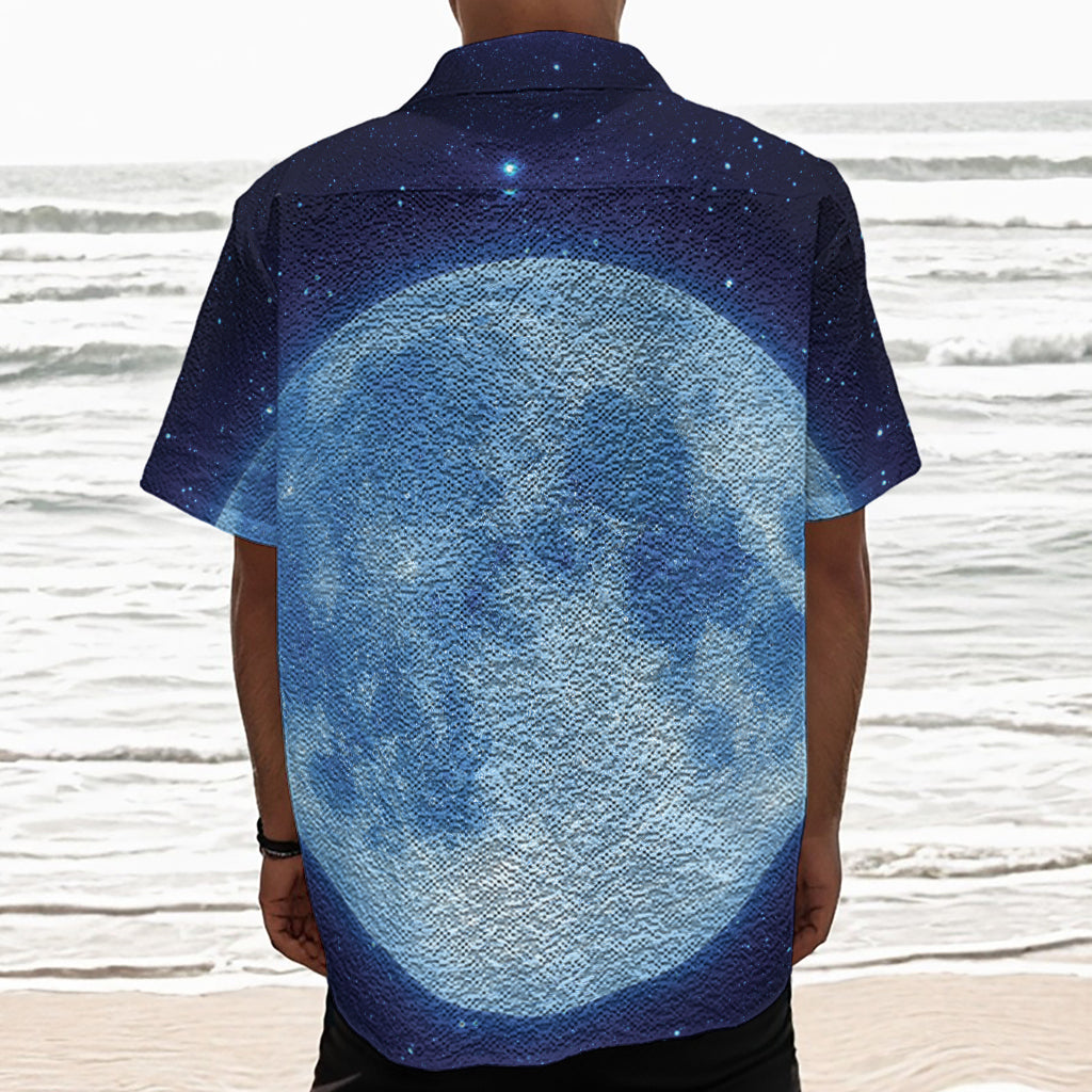 Blue Moon Print Textured Short Sleeve Shirt