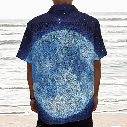 Blue Moon Print Textured Short Sleeve Shirt
