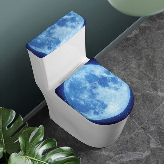 Blue Moon Print Toilet Lid And Tank Cover Set