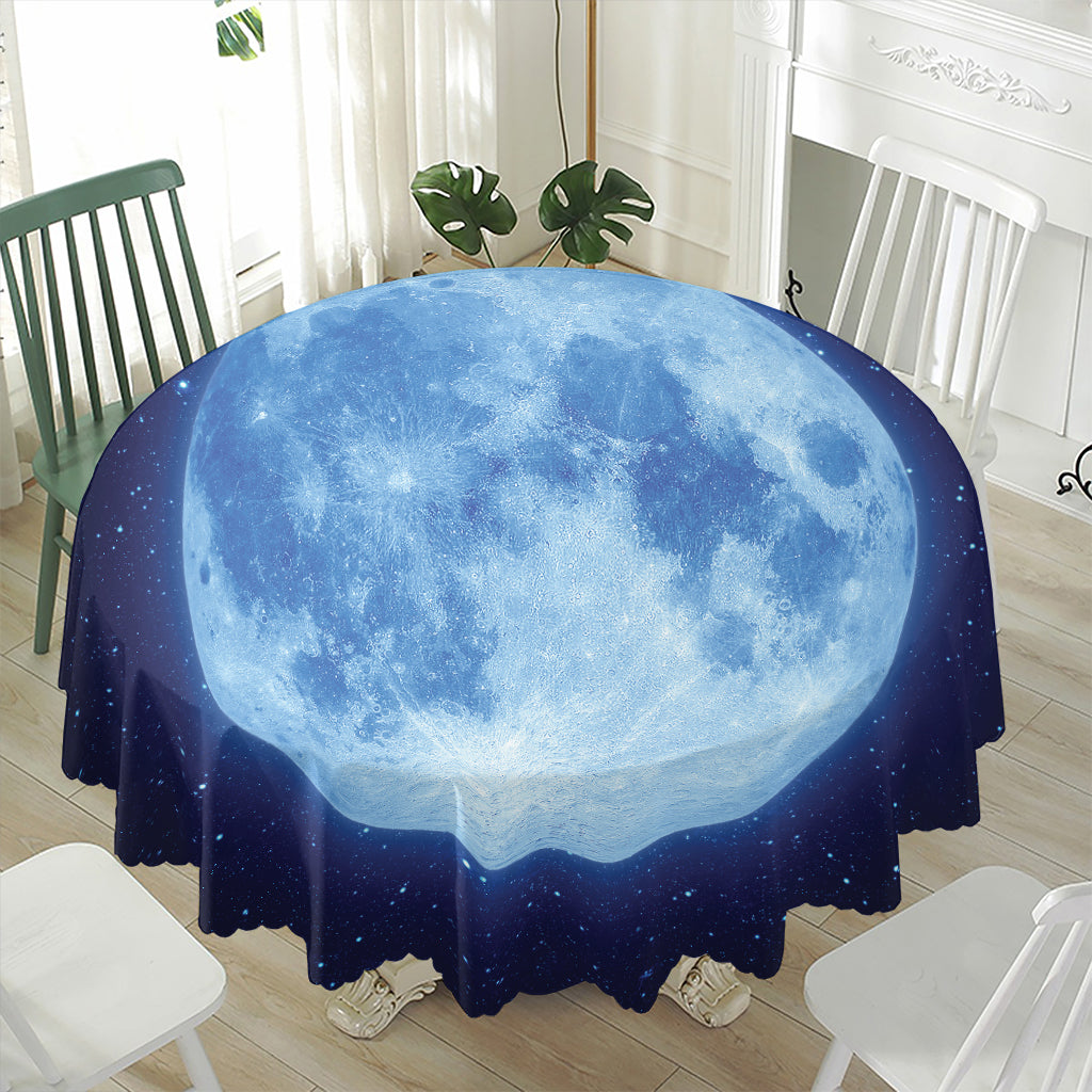 Blue Moon Print Waterproof Round Tablecloth