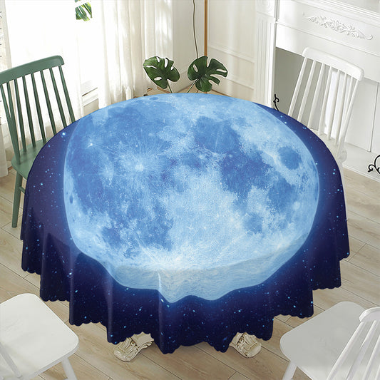 Blue Moon Print Waterproof Round Tablecloth