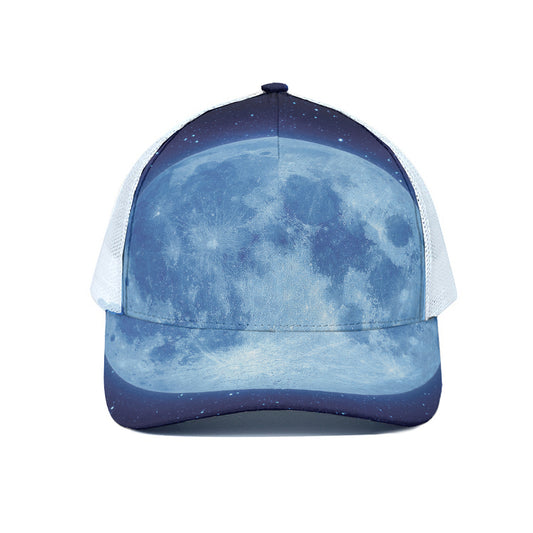 Blue Moon Print White Mesh Trucker Cap