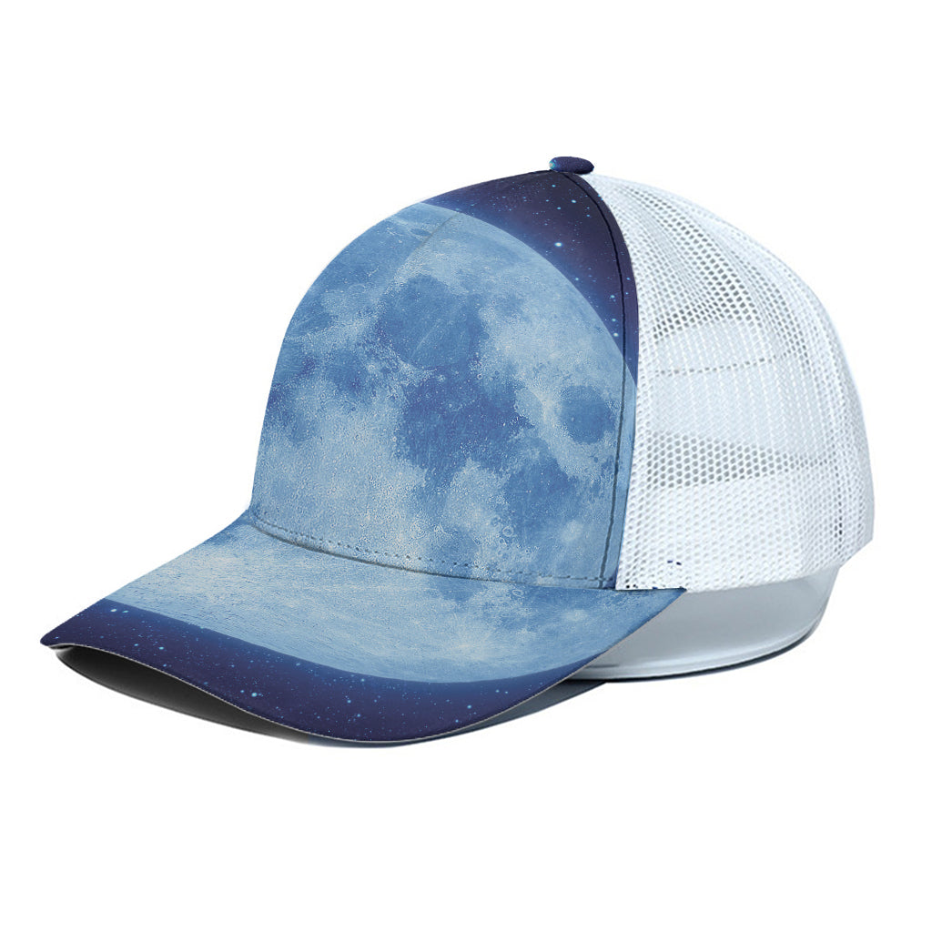 Blue Moon Print White Mesh Trucker Cap