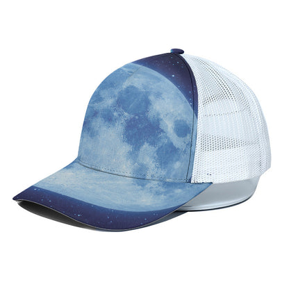 Blue Moon Print White Mesh Trucker Cap