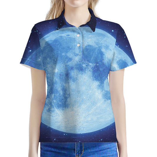 Blue Moon Print Women's Polo Shirt