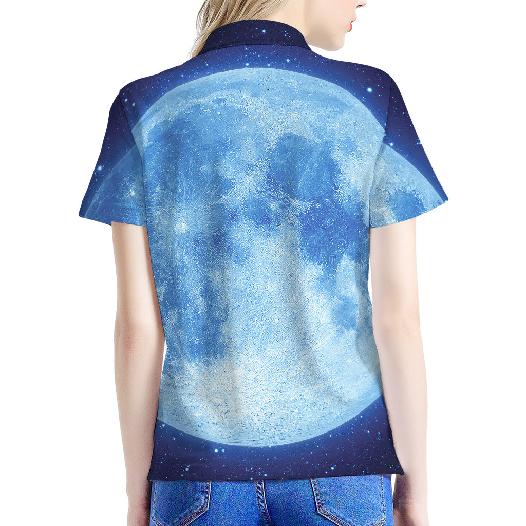 Blue Moon Print Women's Polo Shirt