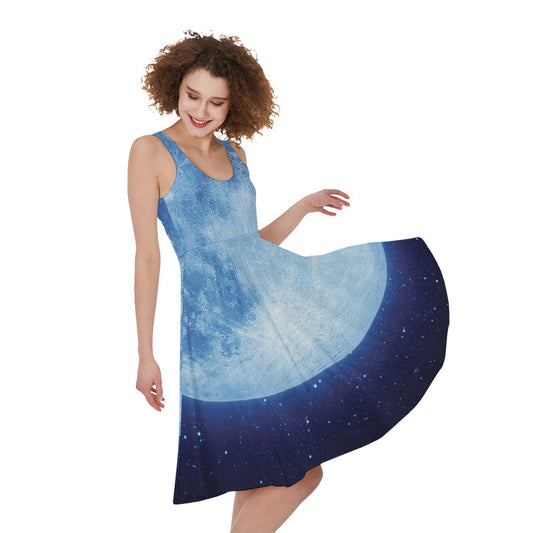Blue Moon Print Women's Sleeveless Dress